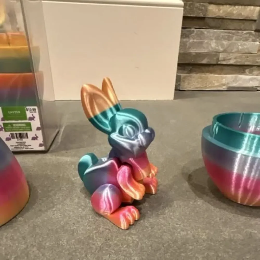 5 Set of Shiny & Rainbow 3-D Printed Bunny In Egg - Great for Party Favors